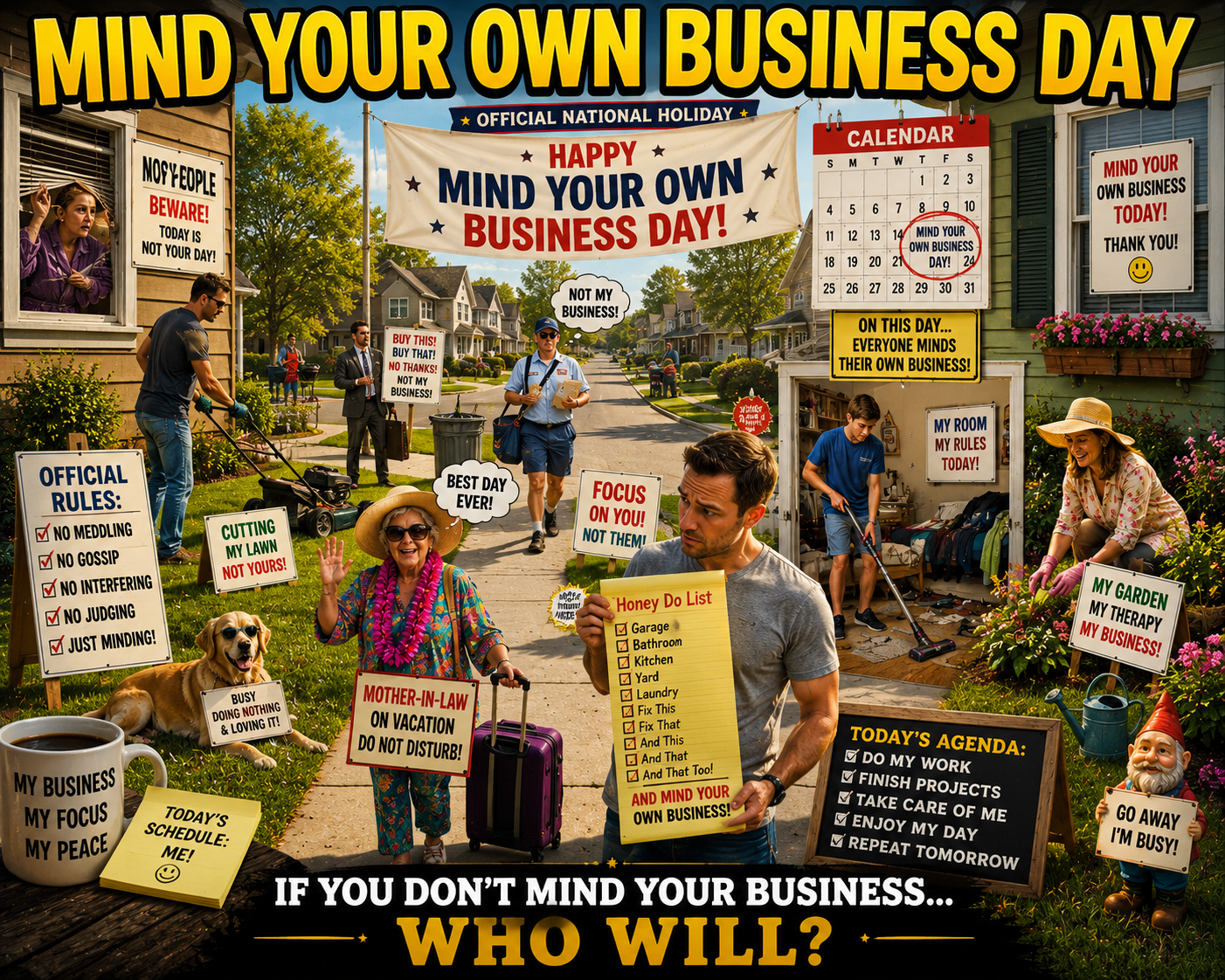 MIND YOUR OWN BUSINESS DAY (national holiday idea)